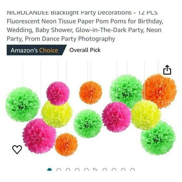 Nicrolandee Blacklight Party Decor 12 pcs Neon Tissue Paper Flower - Picture 2 of 5